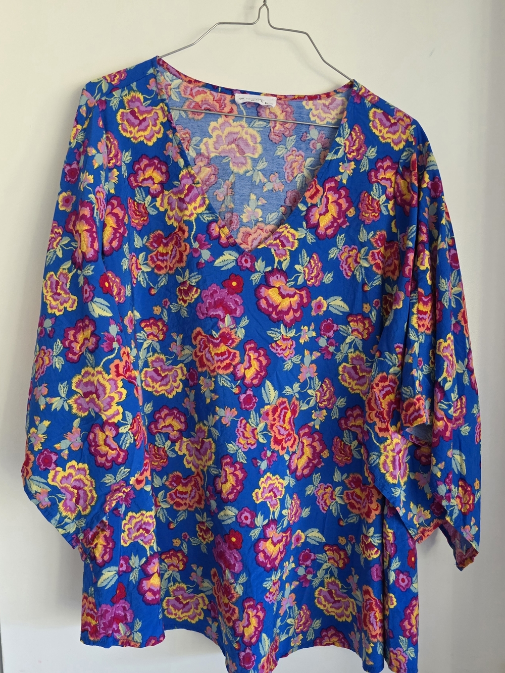 Emily Wonder Vibrant Blue Floral V-Neck Women’s Top 1x